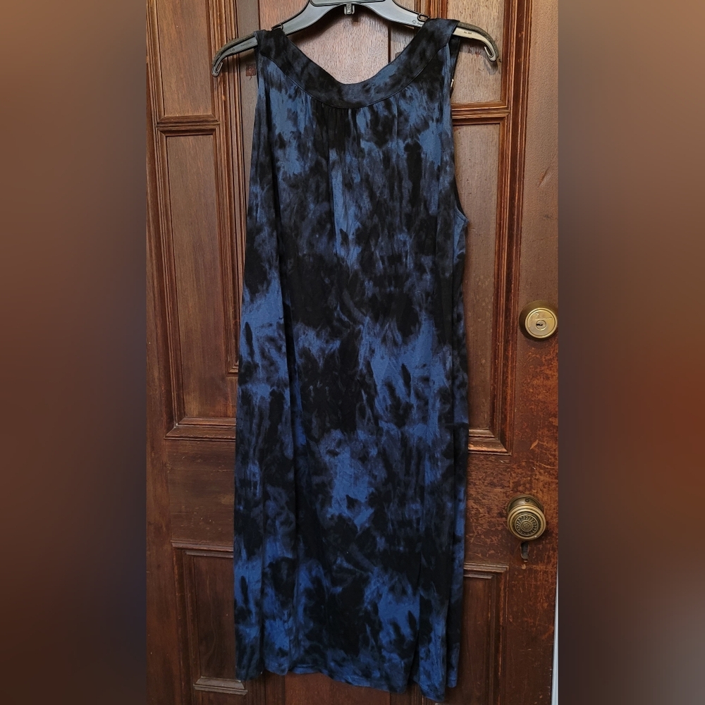 Michael Kors Tie Dye Black/Blue Dress Rhinestone Collar Size 1X - Picture 2 of 8